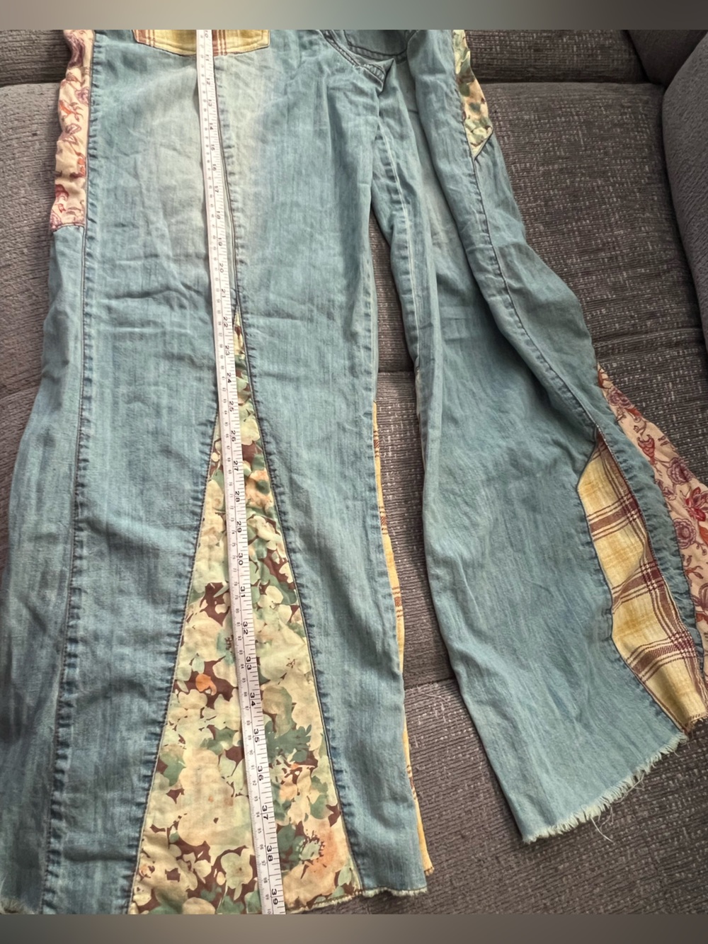 Pilcro Light Blue Patchwork Flare Jeans with Yellow Plaid & Floral Panels - Picture 5 of 7